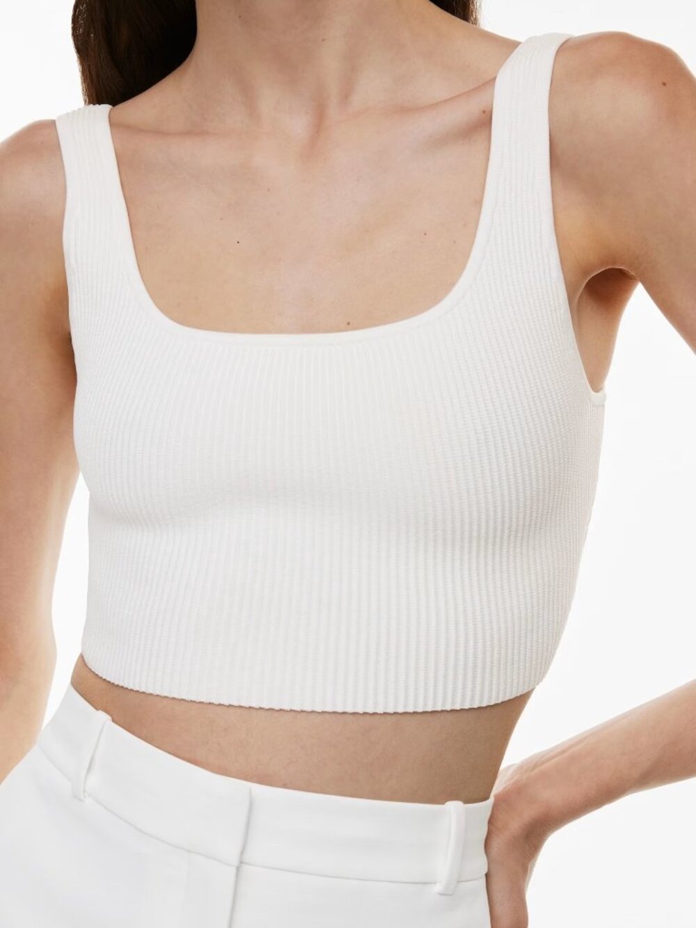 Aritzia Ribbed Square-Neck White Cropped Tank